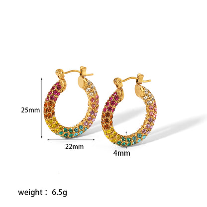 1 Pair Sweet Circle Round Polishing Plating Inlay Stainless Steel Zircon 18k Gold Plated Earrings