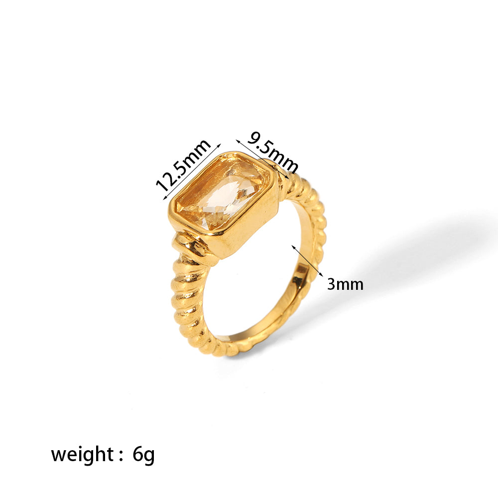 Retro Twist Stainless Steel Polishing Plating Inlay Zircon 18k Gold Plated Rings