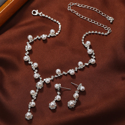 Simple Style Round Alloy Inlay Artificial Pearls Artificial Diamond Women's Earrings Necklace