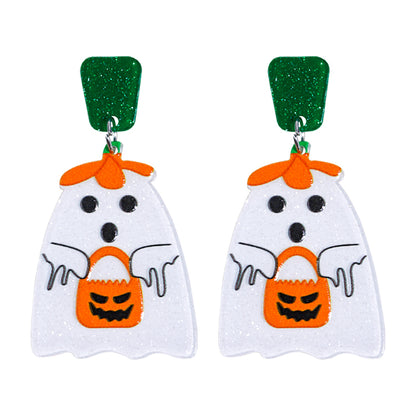 1 Pair Cartoon Style Cute Funny Pumpkin Printing Arylic Drop Earrings