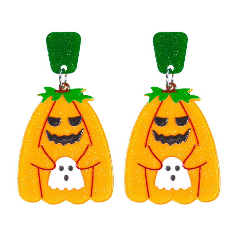 1 Pair Cartoon Style Cute Funny Pumpkin Printing Arylic Drop Earrings