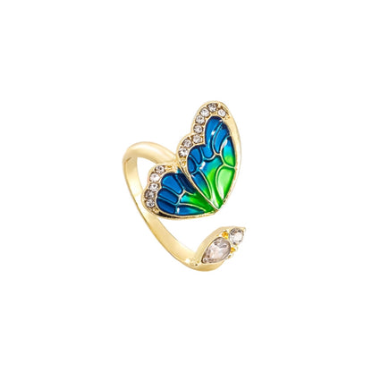 Simple Style Butterfly Alloy Plating Inlay Rhinestones Gold Plated Women's Open Rings