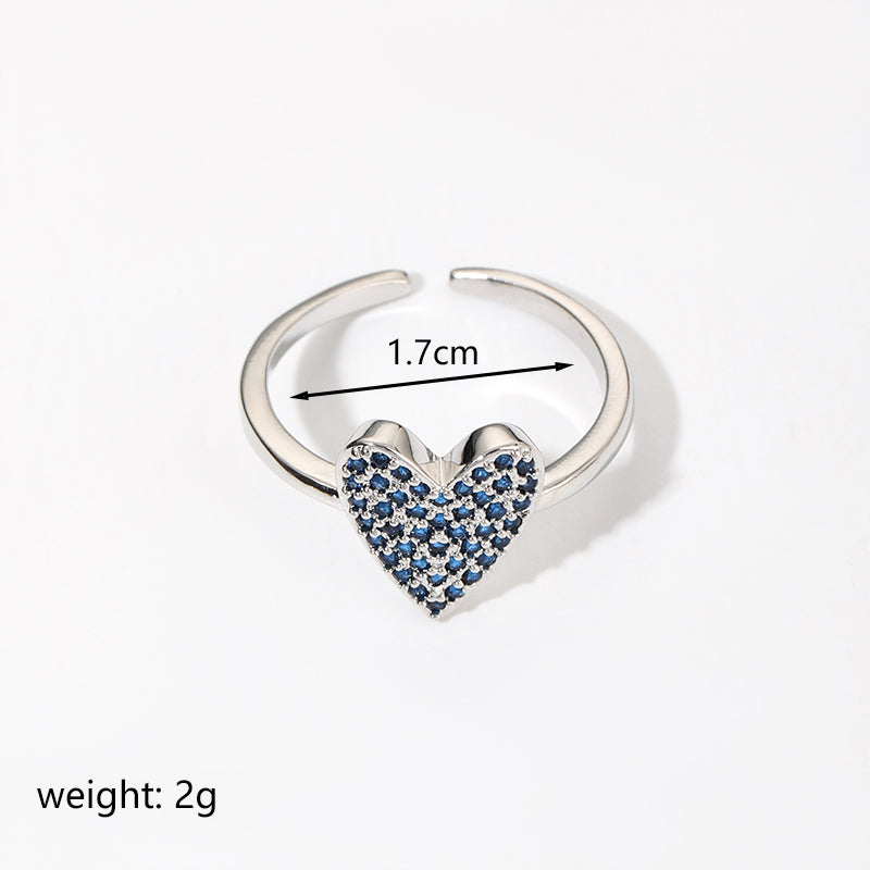 Commute Heart Shape Copper Metal Inlay Zircon Open Rings