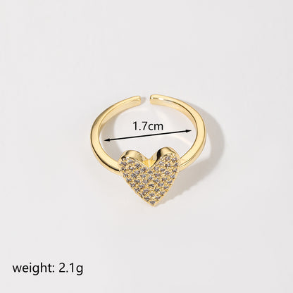 Commute Heart Shape Copper Metal Inlay Zircon Open Rings