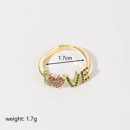 Commute Heart Shape Copper Metal Inlay Zircon Open Rings