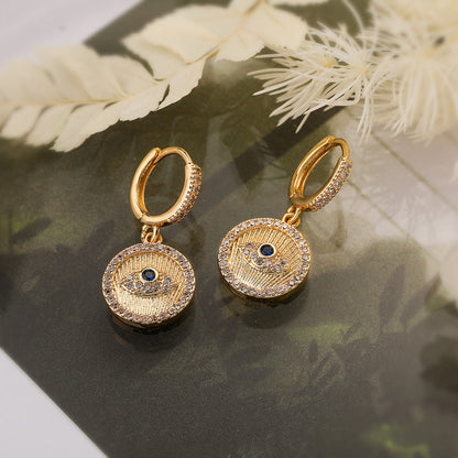 1 Pair Simple Style Commute Devil's Eye Plating Inlay Copper Zircon 18k Gold Plated Drop Earrings