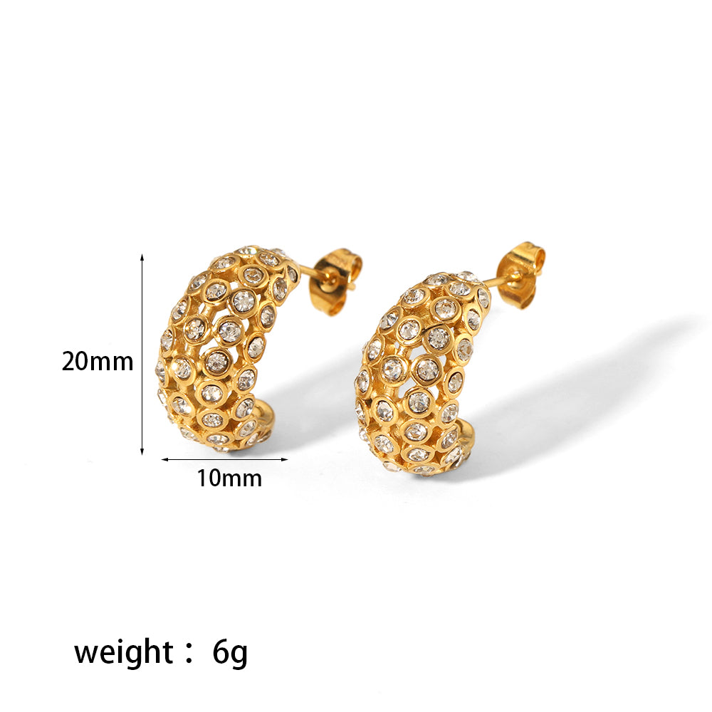 1 Pair Elegant Glam C Shape Polishing Plating Inlay Stainless Steel Pearl Zircon 18k Gold Plated Ear Studs