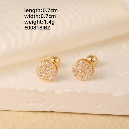 1 Pair Casual Cute Hip-hop Pentagram Round Plating Inlay Copper Zircon Gold Plated Ear Studs