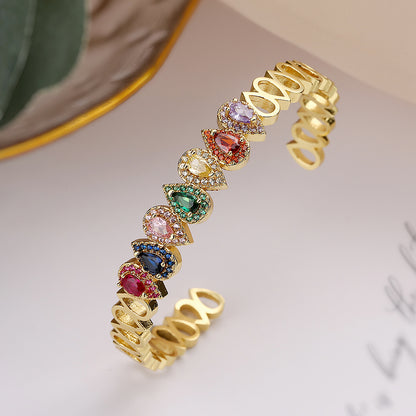 Simple Style Commute C Shape Copper 18k Gold Plated Zircon Bangle In Bulk