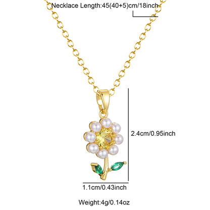 Elegant Cute Commute Flower Stainless Steel Brass 18k Gold Plated Artificial Pearls Pendant Necklace In Bulk