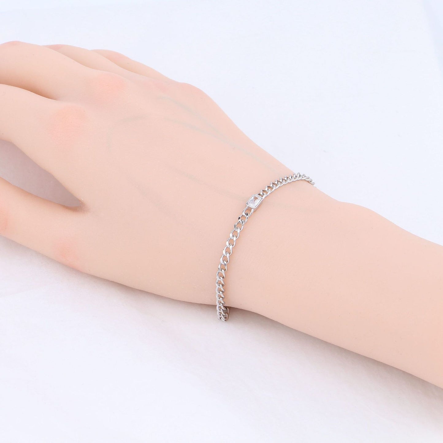 Elegant Rectangle Sterling Silver Zircon Bracelets In Bulk