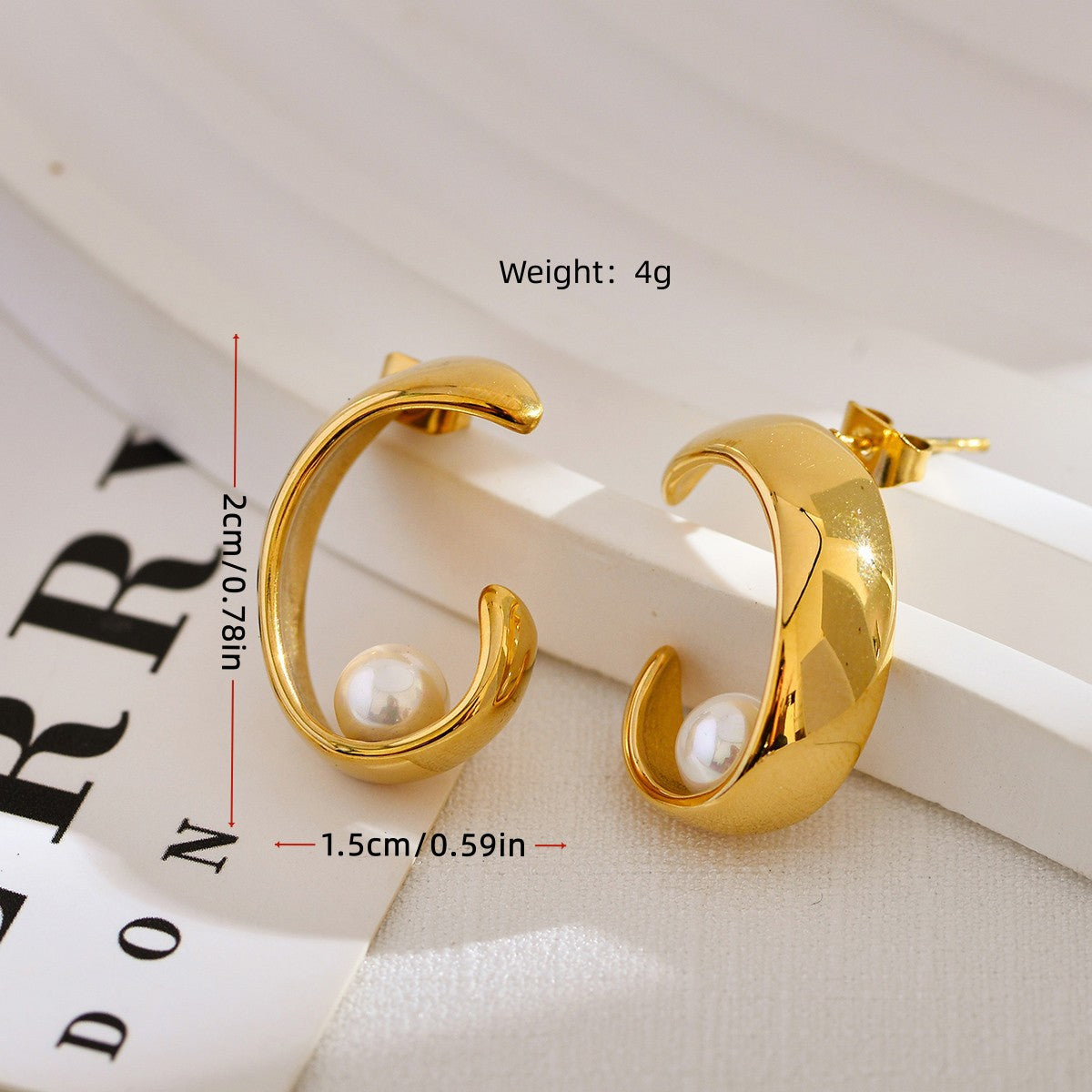 1 Pair Simple Style C Shape Plating Inlay Stainless Steel Pearl Ear Studs