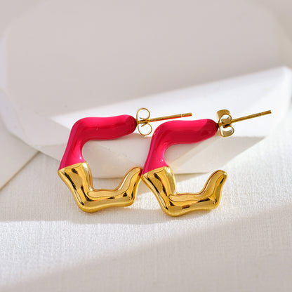 1 Pair Cute Luxurious Color Block Enamel Stainless Steel Ear Studs