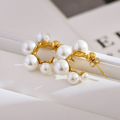 1 Pair Elegant Luxurious Round Inlay Stainless Steel Artificial Pearls Ear Studs