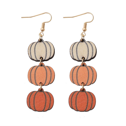 Wholesale Jewelry Vacation Pumpkin Wood Printing Drop Earrings