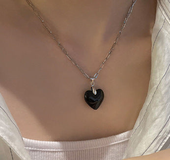 Modern Style Heart Shape Glass Titanium Steel Polishing Necklace