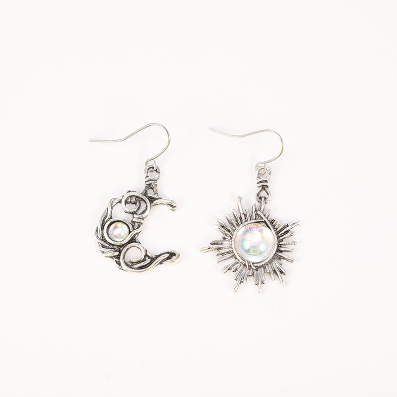 Wholesale Jewelry Bohemian Sun Moon Alloy Moonstone Plating Inlay Drop Earrings