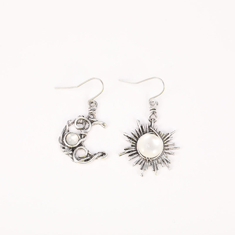 Wholesale Jewelry Bohemian Sun Moon Alloy Moonstone Plating Inlay Drop Earrings