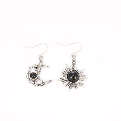 Wholesale Jewelry Bohemian Sun Moon Alloy Moonstone Plating Inlay Drop Earrings