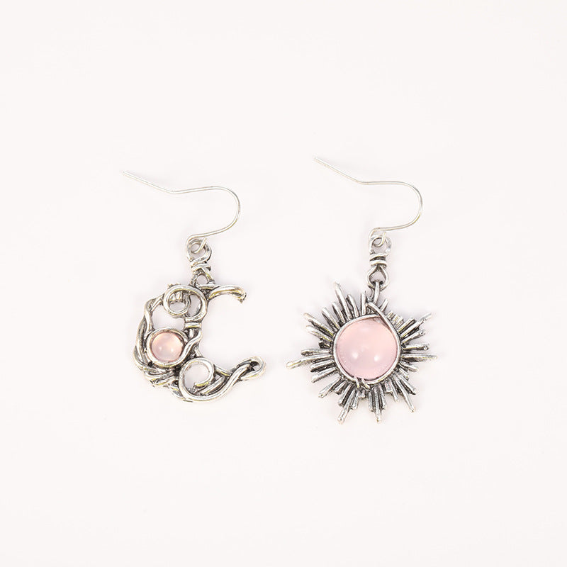 Wholesale Jewelry Bohemian Sun Moon Alloy Moonstone Plating Inlay Drop Earrings