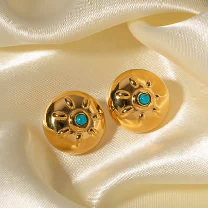 1 Pair Ig Style Simple Style Round Sun Plating Inlay Stainless Steel Natural Stone 18k Gold Plated Earrings