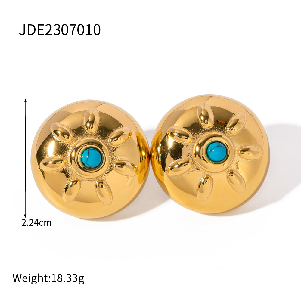 1 Pair Ig Style Simple Style Round Sun Plating Inlay Stainless Steel Natural Stone 18k Gold Plated Earrings