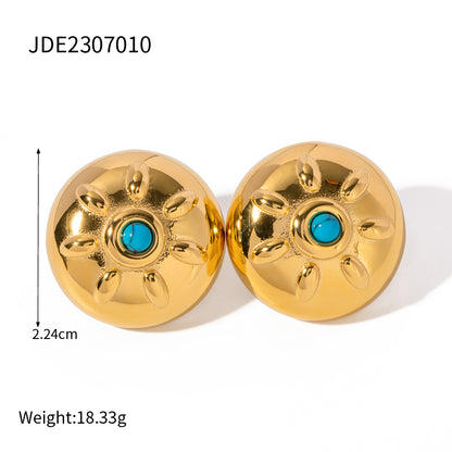 1 Pair Ig Style Simple Style Round Sun Plating Inlay Stainless Steel Natural Stone 18k Gold Plated Earrings