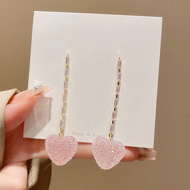 1 Pair Sweet Heart Shape Tassel Plating Copper Drop Earrings