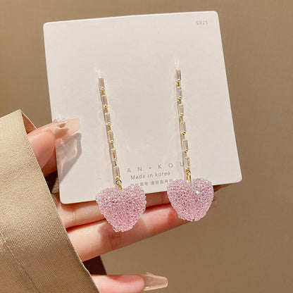 1 Pair Sweet Heart Shape Tassel Plating Copper Drop Earrings