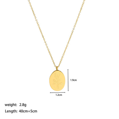 French Style Flower Stainless Steel Indentation Plating Metal 18k Gold Plated Pendant Necklace Sweater Chain