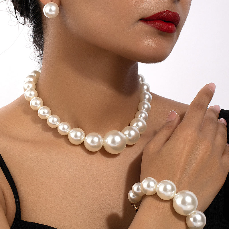 Retro Luxurious French Style Solid Color Imitation Pearl Wholesale Bracelets Earrings Necklace
