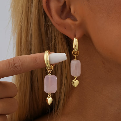 1 Pair Cute Sweet Simple Style Geometric Plating Natural Stone Copper Drop Earrings