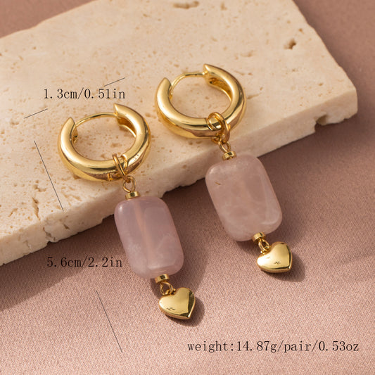 1 Pair Cute Sweet Simple Style Geometric Plating Natural Stone Copper Drop Earrings