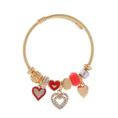 Elegant Cute Heart Shape Rhinestones 304 Stainless Steel Alloy Wholesale Bangle