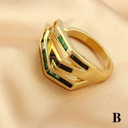 Hip-hop Simple Style Lines Copper Plating Inlay Zircon 18k Gold Plated Open Rings