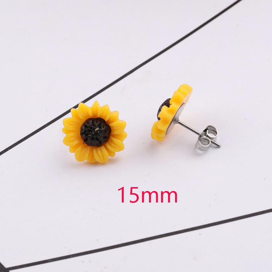 1 Pair Pastoral Flower Plating Resin Silver Plated Ear Studs