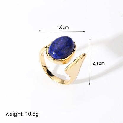 Retro Simple Style Oval Copper Plating Inlay Agate 18k Gold Plated Open Rings