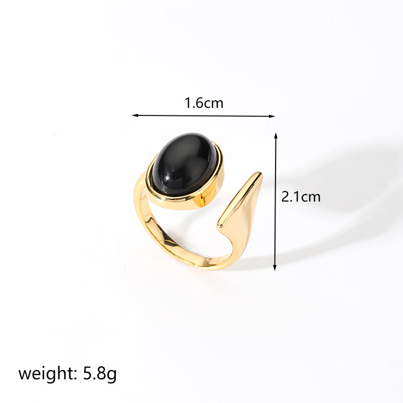 Retro Simple Style Oval Copper Plating Inlay Agate 18k Gold Plated Open Rings