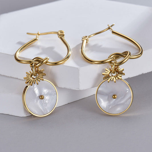 1 Pair Elegant Simple Style Round Plating Stainless Steel 14k Gold Plated Drop Earrings