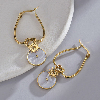1 Pair Elegant Simple Style Round Plating Stainless Steel 14k Gold Plated Drop Earrings