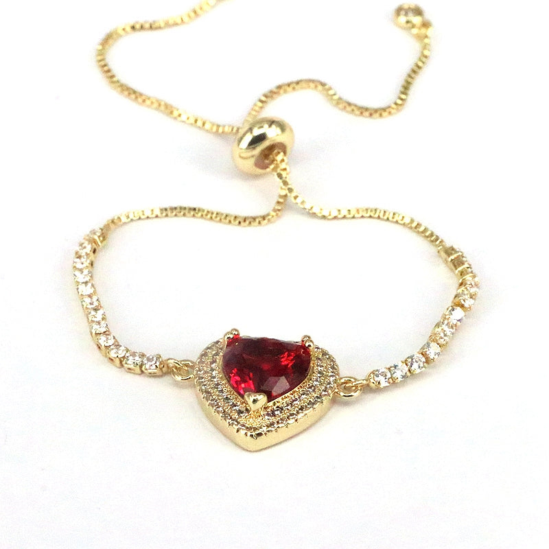 Sweet Heart Shape Copper 18k Gold Plated Zircon Bracelets In Bulk