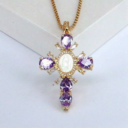 Vintage Style Simple Style Cross Metal Inlay Zircon Women's Necklace