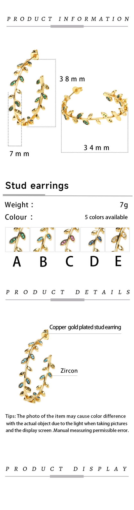1 Pair Exaggerated Simple Style Leaves Plating Inlay Copper Zircon 18k Gold Plated Earrings