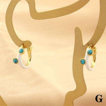 1 Pair Simple Style Geometric Enamel Plating Inlay Copper Opal 18k Gold Plated Hoop Earrings