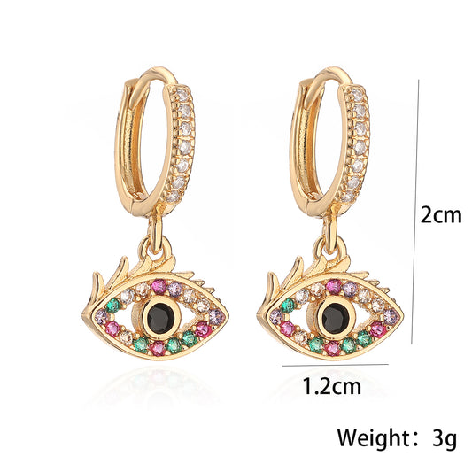 1 Pair Simple Style Devil's Eye Plating Inlay Copper Zircon 18k Gold Plated Drop Earrings