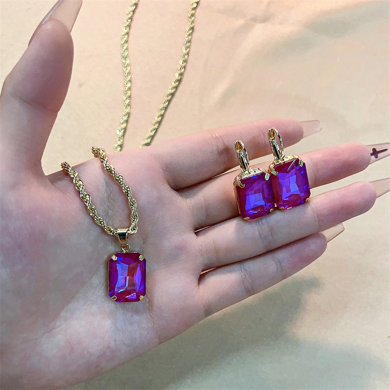 Casual Vintage Style Rectangle Stainless Steel Copper Plating Inlay Glass Gold Plated Jewelry Set