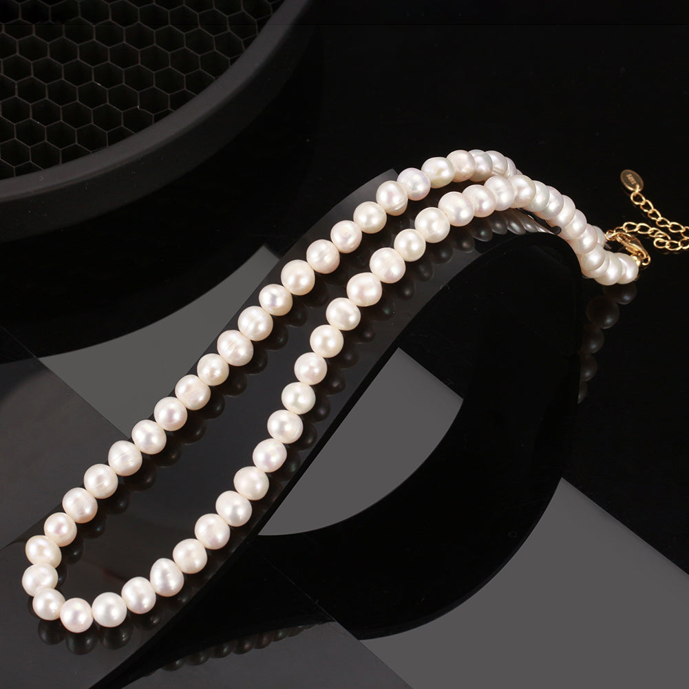 Retro Round Freshwater Pearl Sterling Silver Plating 14k Gold Plated Silver Plated Necklace