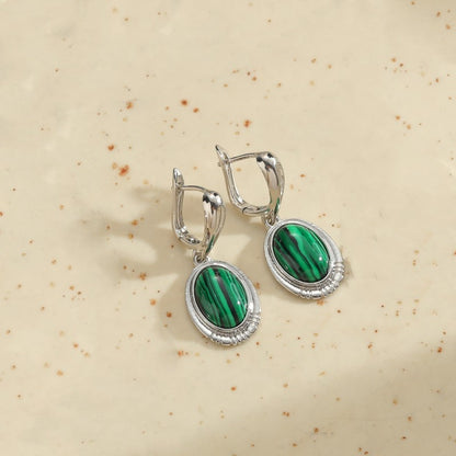 1 Pair Retro Commute Round Plating Inlay Alloy Turquoise Silver Plated Earrings