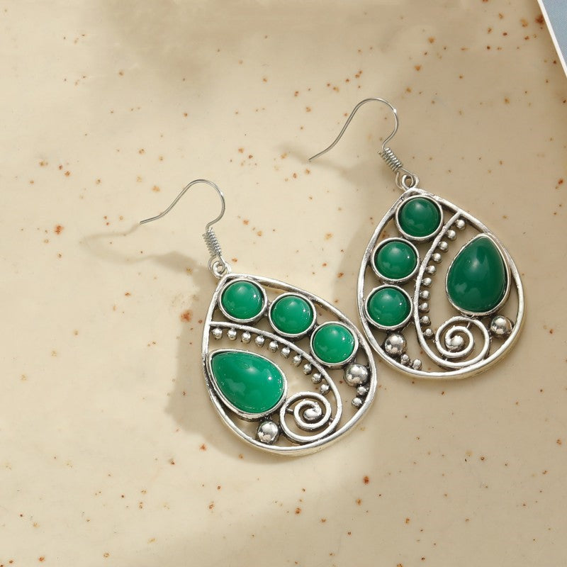 1 Pair Retro Commute Round Plating Inlay Alloy Turquoise Silver Plated Earrings