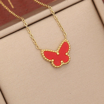 Lady Classic Style Butterfly Stainless Steel Plating Pendant Necklace